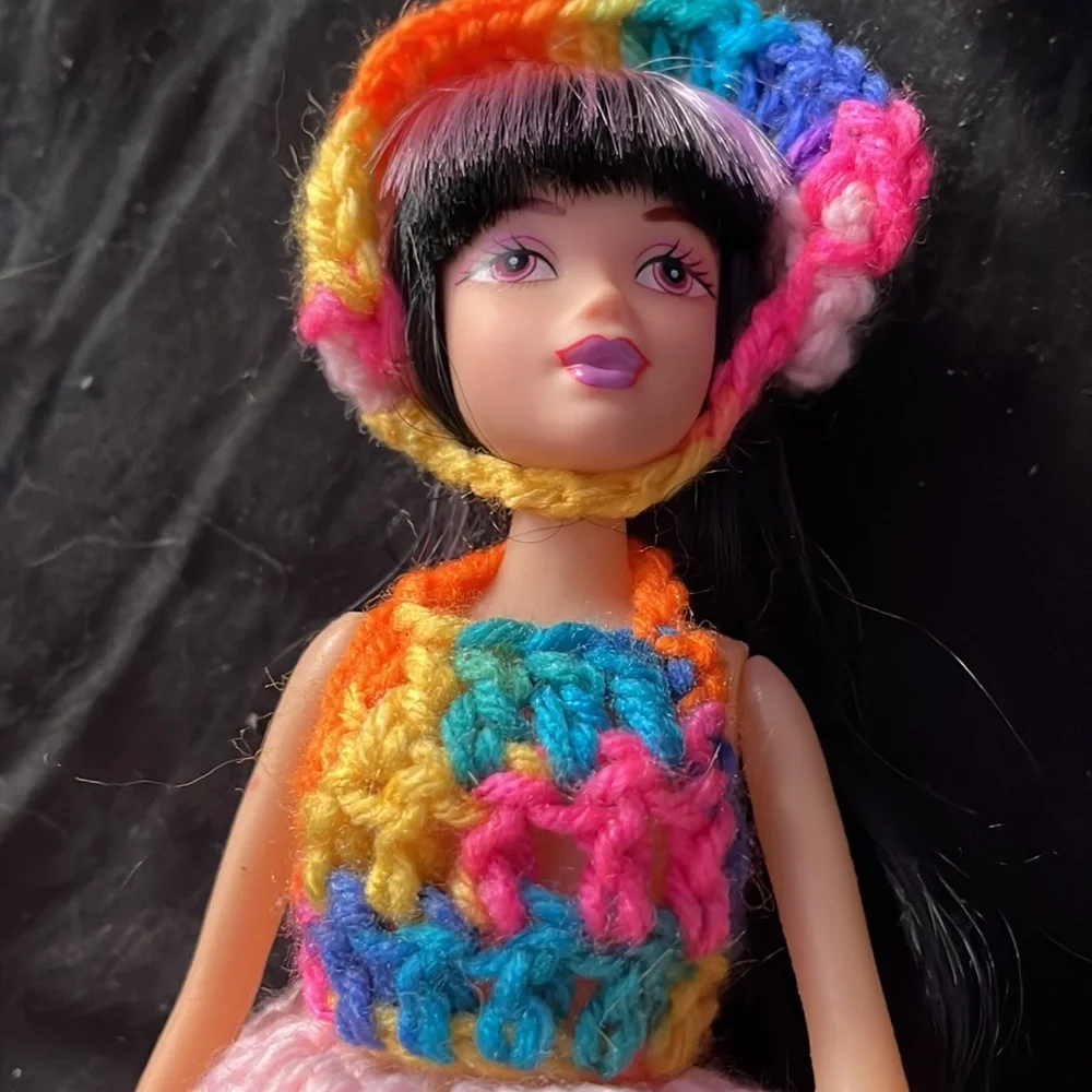 Hand Crafted Pink & Rainbow Toilet Paper Cover Asian Doll Retro Collectible